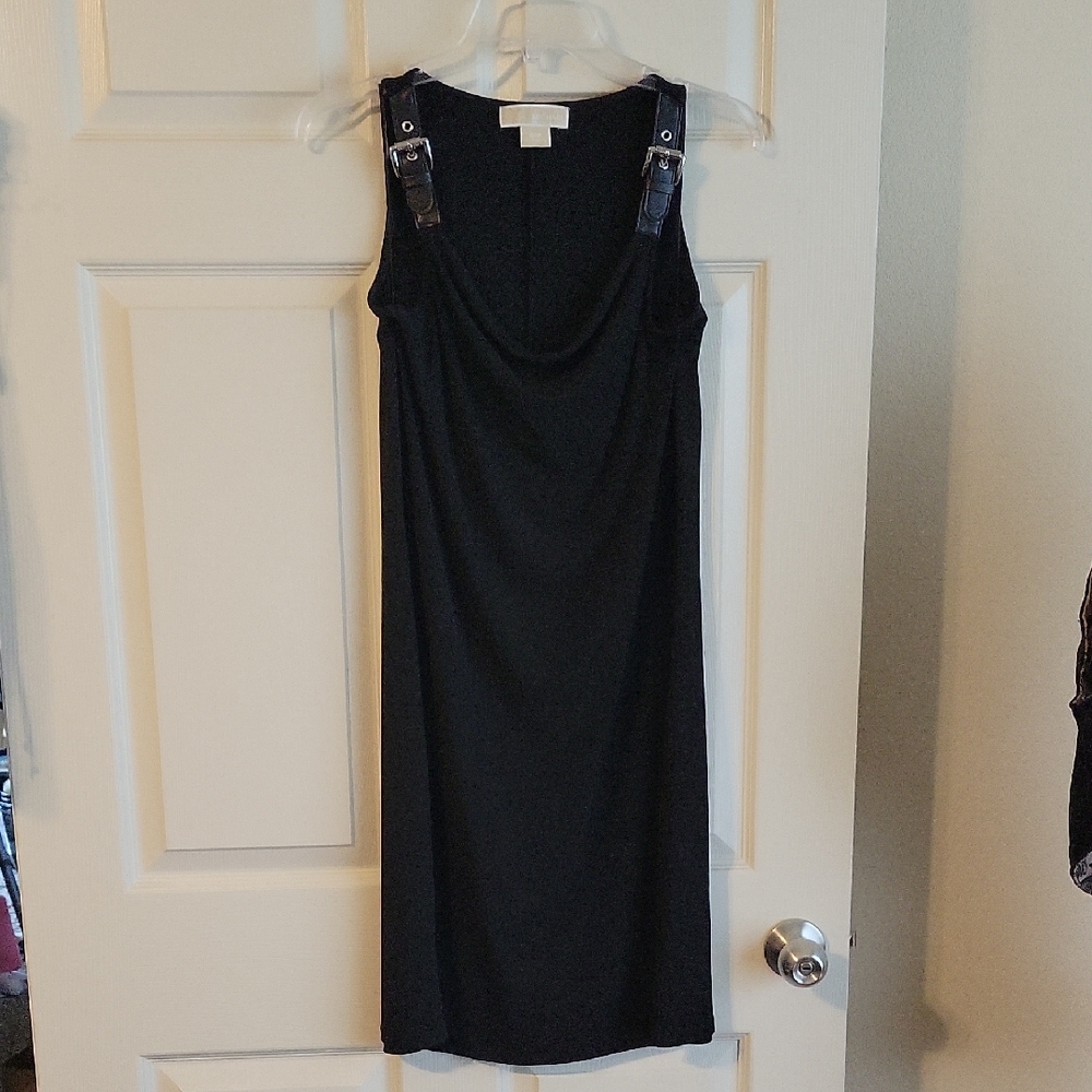 New Michael Kors Black Mini Dress with Buckle Straps